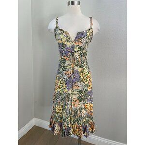 Rails Womens XS Evereve Adalyn Midi Dress in Gardenia Floral Green Yellow Ruffle